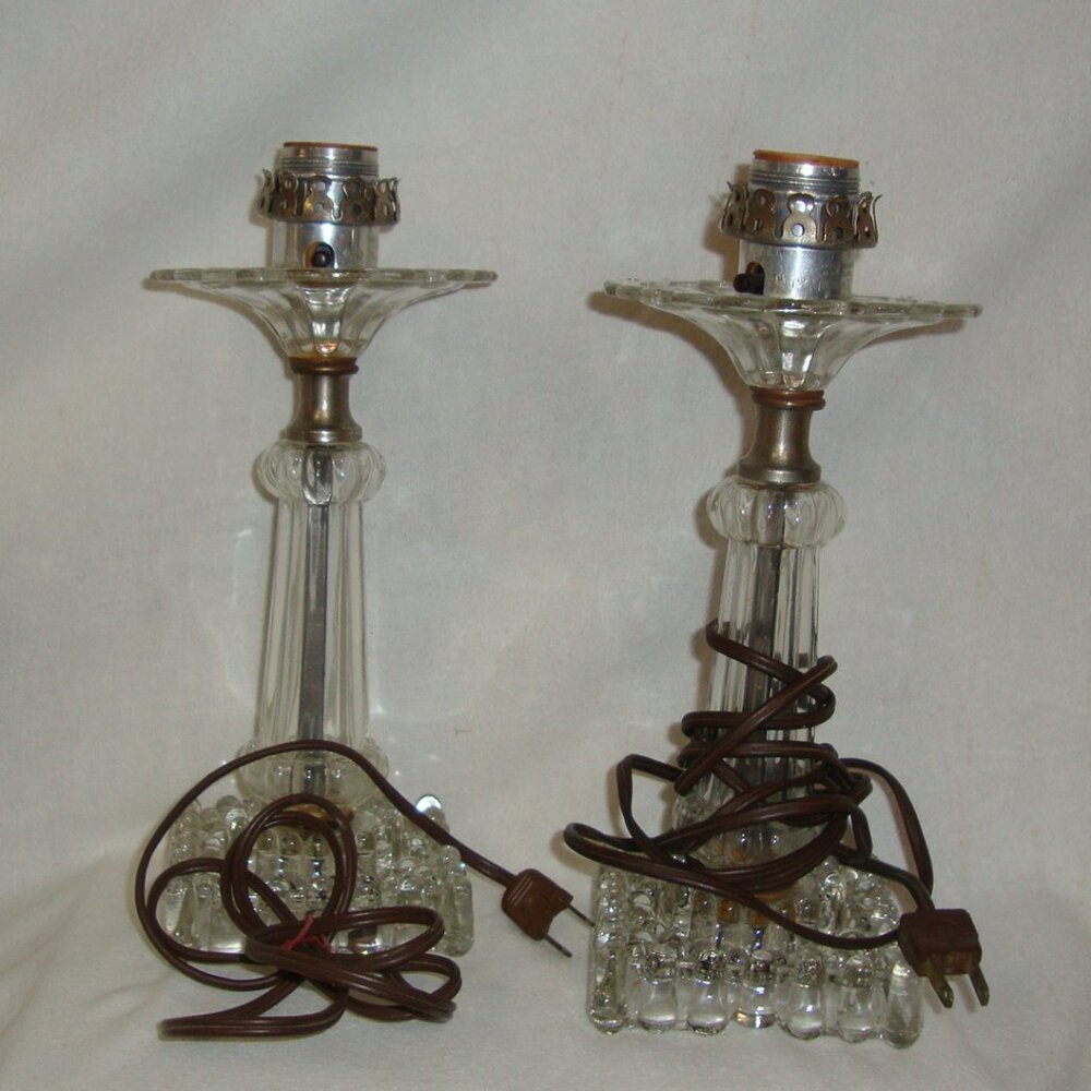 2 Vtg Hobnail Clear Glass Bedroom Boudoir Lamps